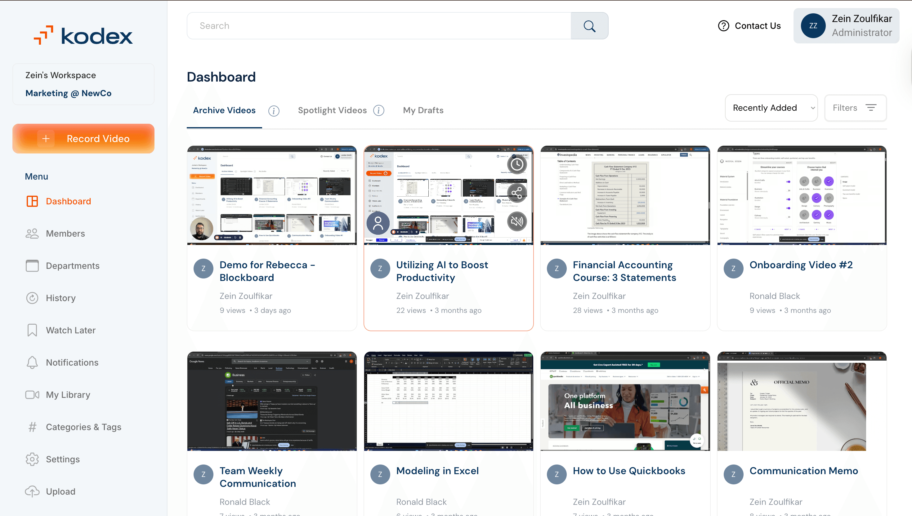 Kodex dashboard