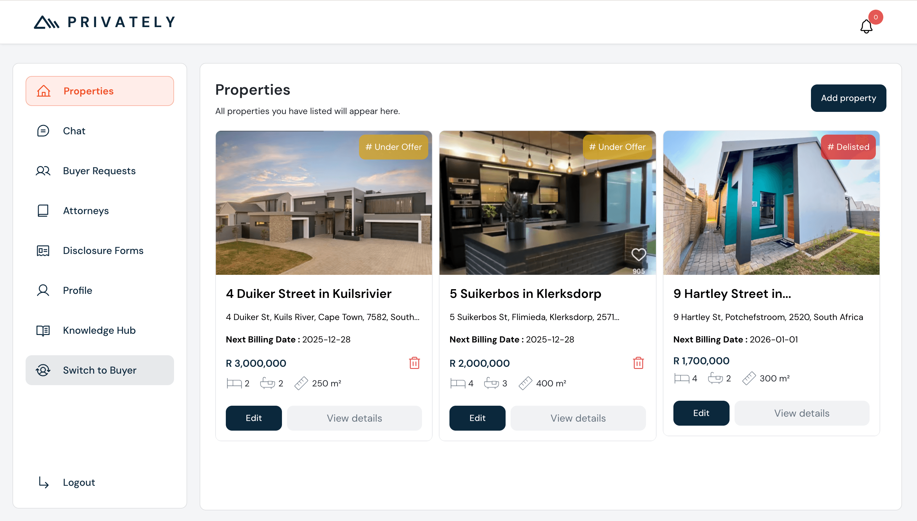 Privately seller dashboard