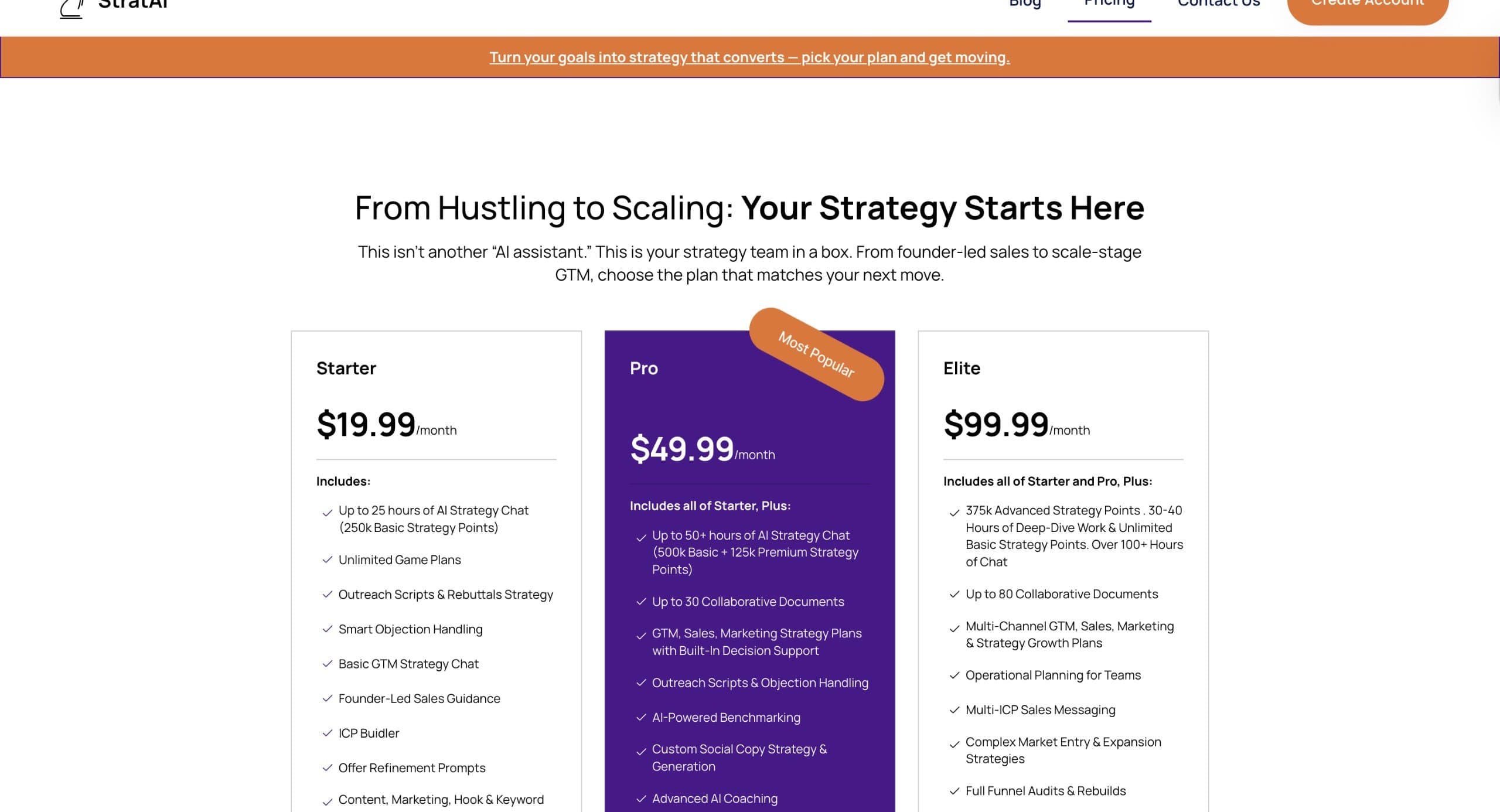 StratAI pricing page