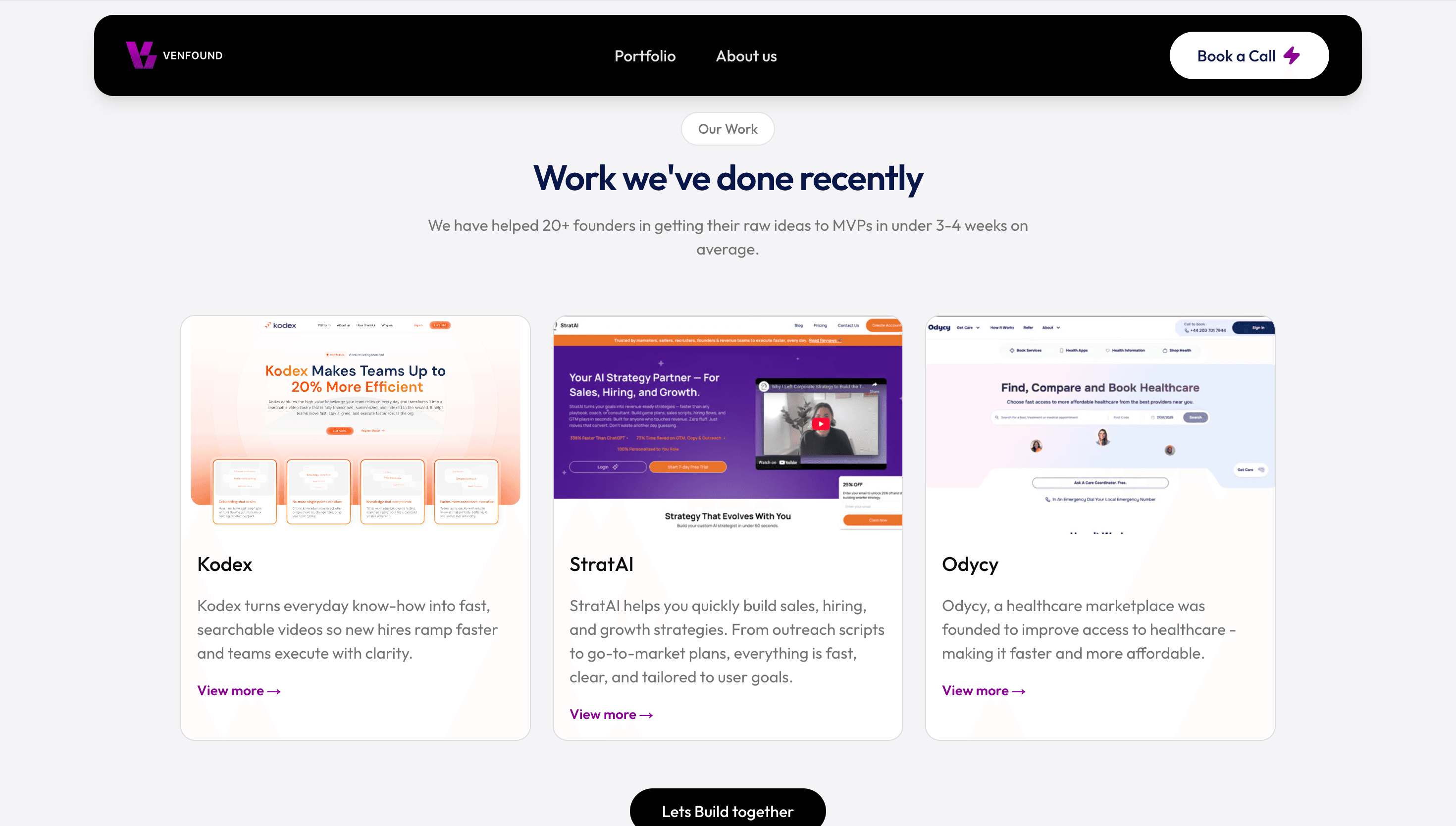 Recent Venfound work — Kodex, StratAI, Odycy
